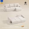 Sleeper Sofa with Reversible Chaise Longue, L-Shaped 3-Seater Sofa with Velour Cover, Cream White