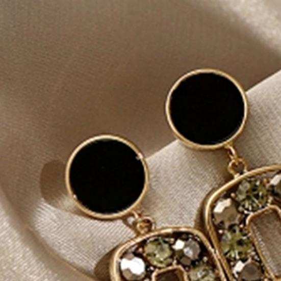 1 Pair Square Unique Drop Ear Stud Geometric-shaped Eye-catching Rhinestone Stud Earrings for Holiday