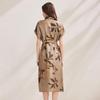 Zhaojun Women's Silk Lapel Short Sleeve Midi Dress