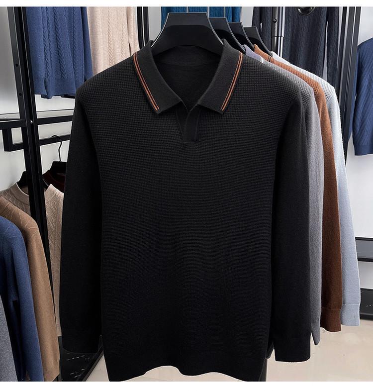 Autumn 2025 Wool Lapel Knit Sweater for Middle-Aged Men - Lightweight Base Layer Shirt