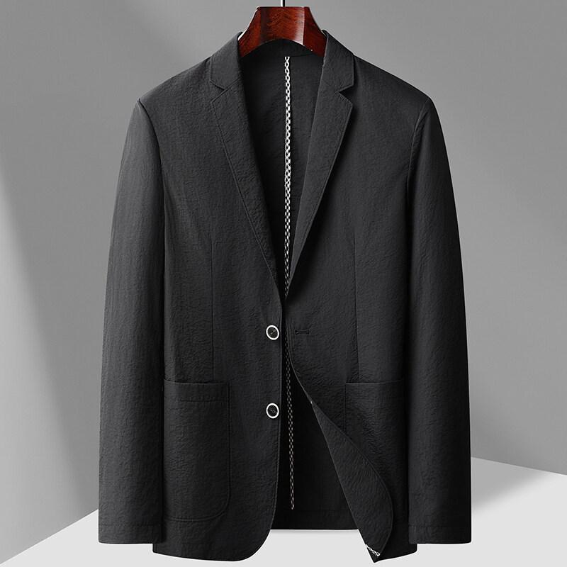 Men's Light Luxury Casual Blazer - Spring/Summer 2025, Thin Single-Breasted, Solid Color, Slightly Wrinkled Suit Jacket.