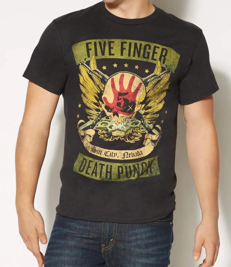 Five Finger Death Punch SIN CITY NEVADA LOCKED AND LOADED 100% Cotton T-shirt Mens Tees Top NEW Official 4XL