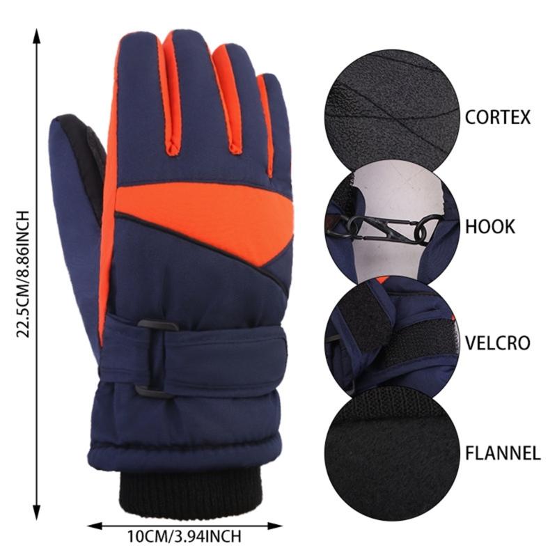 Children's Insulated Snow Gloves Waterproof Thickened Cuffs Hand Cover Warm Winter Sports Mittens for Boys and Girls