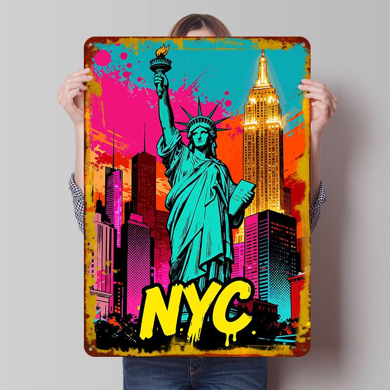 

NYC Statue of Liberty Pop Art Metal Poster Customized Wall Art Retro Vintage Tinplate Signs for Interior Decoration Living Room 20x30cm（7.8x11.8inch）