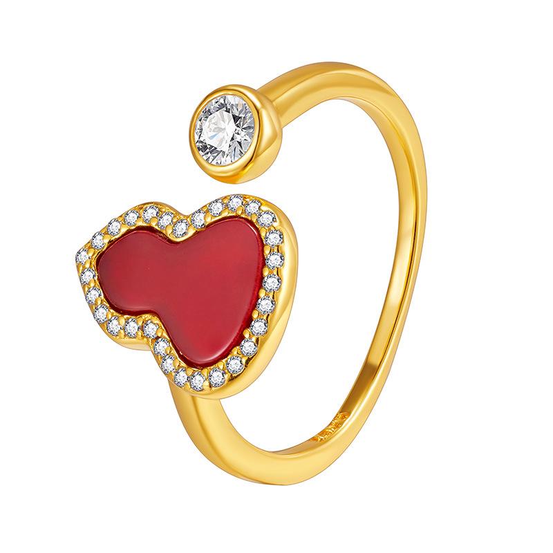 

Серебряное кольцо с красным агатом в форме тыквы - Женское высококлассное ретро в китайском стиле с инкрустацией бриллиантами Adjustable Open Size