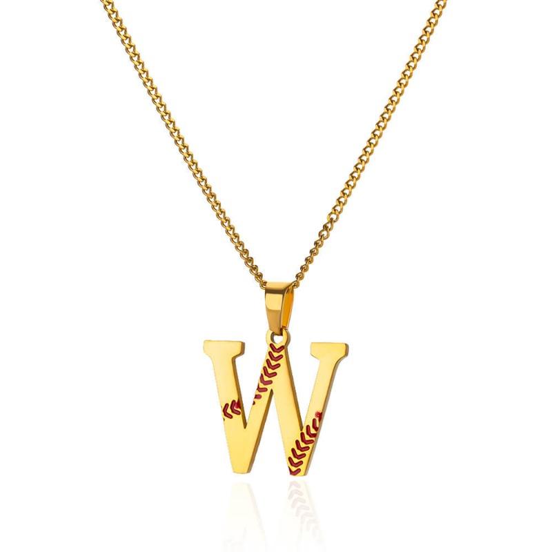 New Design Exquisite Baseball Initials - Letter Necklace Stainless Steel Chain English Pendant