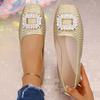 Gentle flat shoes spring new shallow mouth rhinestone square head temperament single shoes women