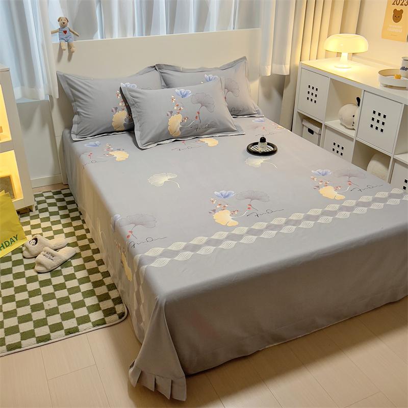 White Flower Printed Bed Sheet Set Simple Pink Cotton bedspread Thickened Bedding Set Luxury Soft Flat Sheet with Pillowcases