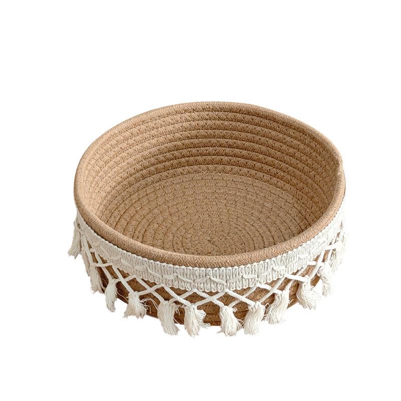 Round Tassel Cotton Rope Storage Basket Set - Country Style, Three-Piece Woven Clutter Organizer