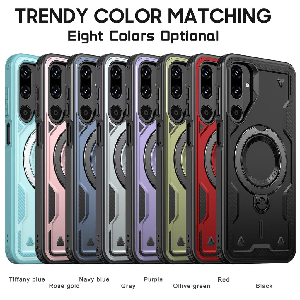 Para Samsung Galaxy M16 F16 M56 F56 Capa Armor À Prova de Choque Suporte Magnético Giratório 360° Moldura TPU Capa de Celular de Plástico Rígido Fundas