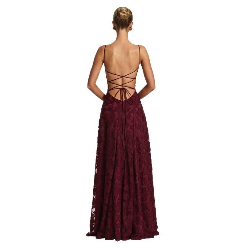 2026 European and American Women's Clothing New Temperament Elegant Evening Dress Dress Lace Sexy Backless Suspender Dress