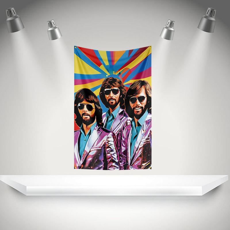 B-bee gees Flag Rock Music Band Banner HD Printing Tapestry Exhibition, Music Band Fans, Garage Decor