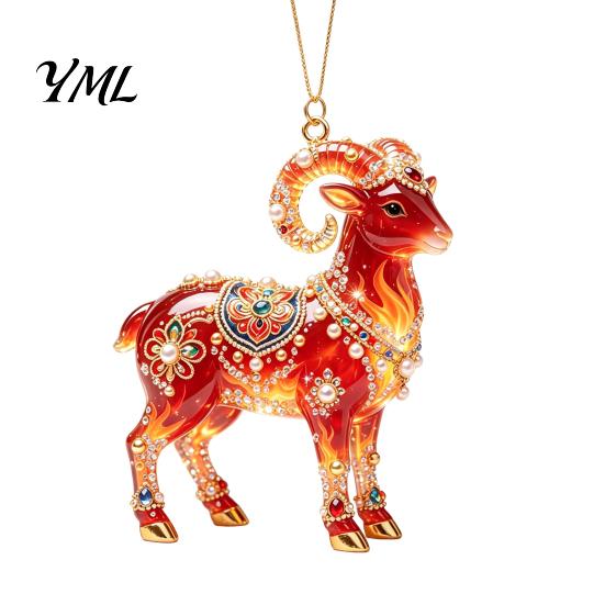 Decorative Home Decoration 2D Acrylic Goat Christmas Tree Pendant, Keychain Bag Charm, Cute Sheep Rearview Holiday Party Decor Mirror Hanging Ornament