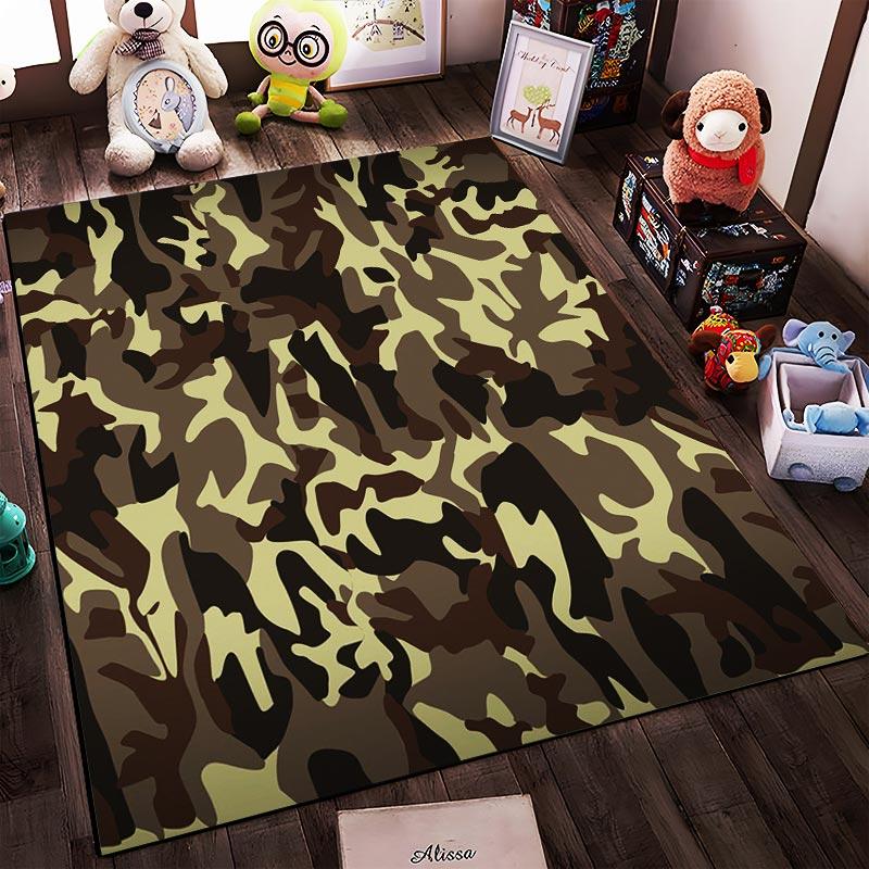 Camouflage Pattern Carpet with Brown1Green1and Beige Military Style Design Suitable for use as an anti-slip1 for1room and bedroom sofas