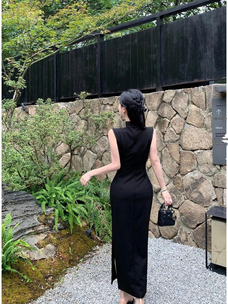 2026 High-End Black Qipao: Slim, Retro-Style Dress for Summer Engagements