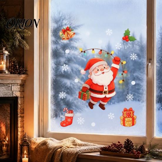 Removable Window Clings for Winter Santa Claus Christmas Static Clings, Glass Stickers with Snowflake Bear Waterproof PVC Doors Bell Patterns,