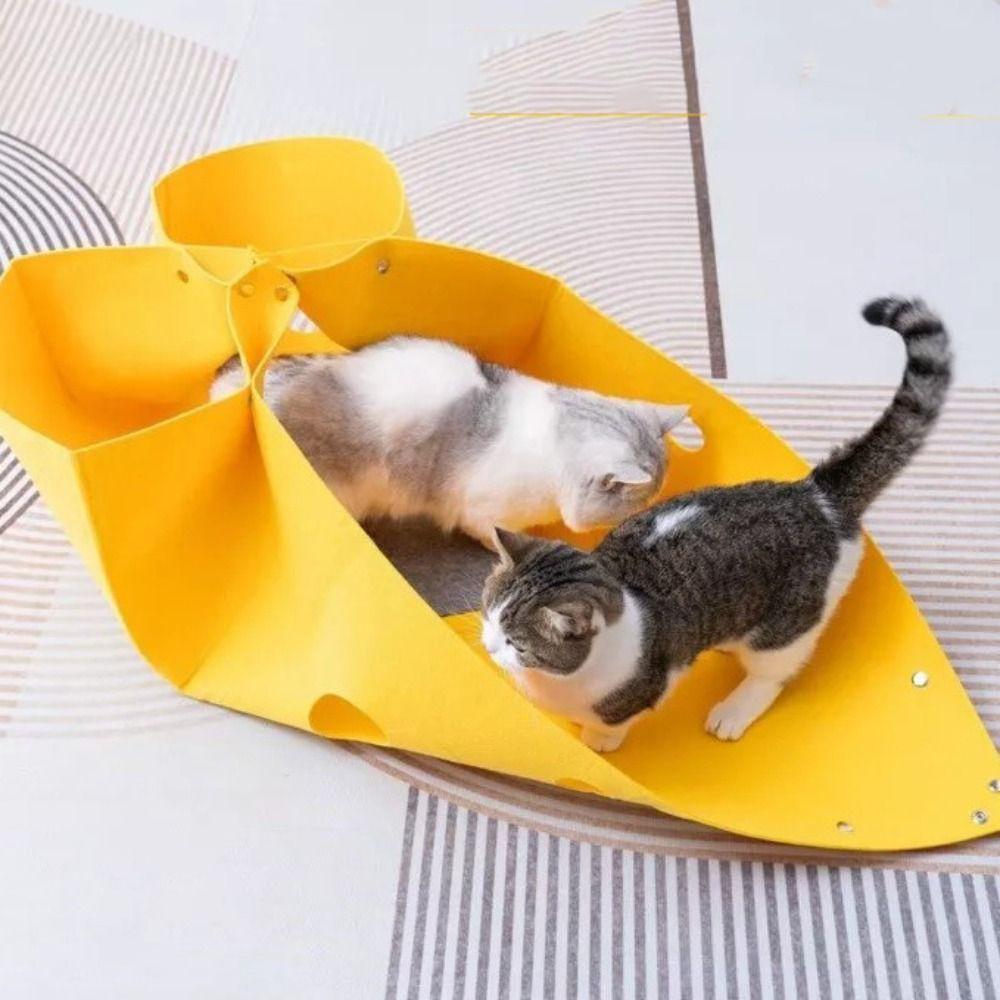 

Foldable Cat House Felt Cat Tunnel Mat Multi-Function Pet Toy Bed Indoor жовтий