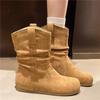 Neuer Stil Damen Wildleder Freizeitstiefel für Damen Mode Stiefelette Kurz Schlupfschuhe Flache Schuhe Retro Vielseitig Weiche Sohle Damenstiefel