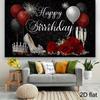 Black Glitter Happy Birthday Backdrop, Red Roses & Balloons for Photoshoot