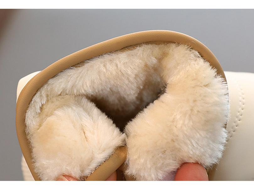 Kids' Velvet-Lined Snow Boots - Solid Color Winter 2023, Korean-Style Cotton Shoes for Boys & Girls, Short Leather Walking Boots