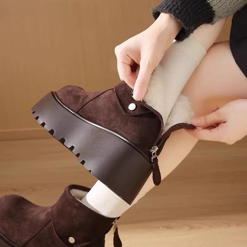 Platform Heels Women Snow Boots Comfort Height Increase Keep Warm Cotton Short Booties Winter Women's Plush Shoes