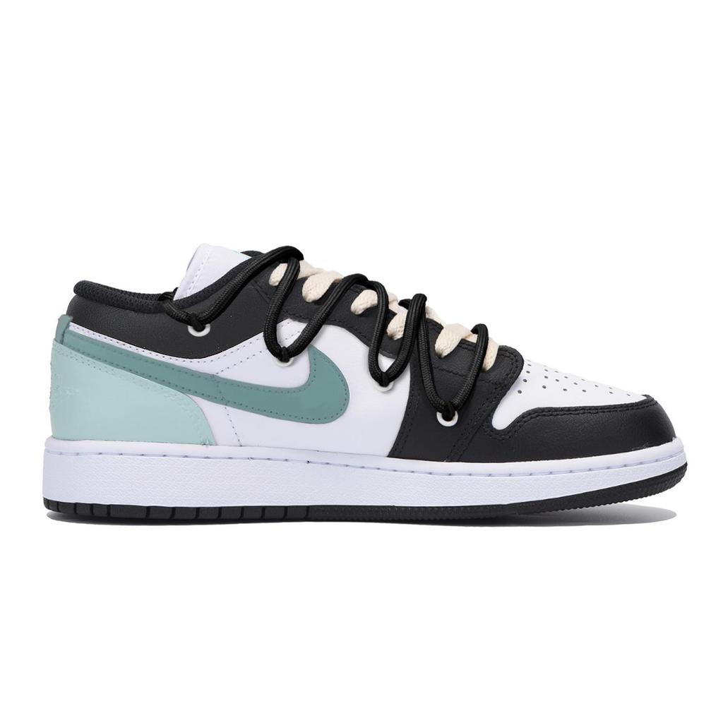 Jordan Air Jordan 1 Slip Resistant Abrasion Resistant Low top Vintage Basketball Shoes Men's Black White Green 553558-131(Team85-)