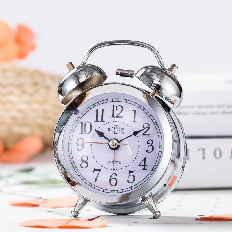 Vintage-style Metal Alarm Clock with Horseshoe Bell Sound, Spring-Wound for Students