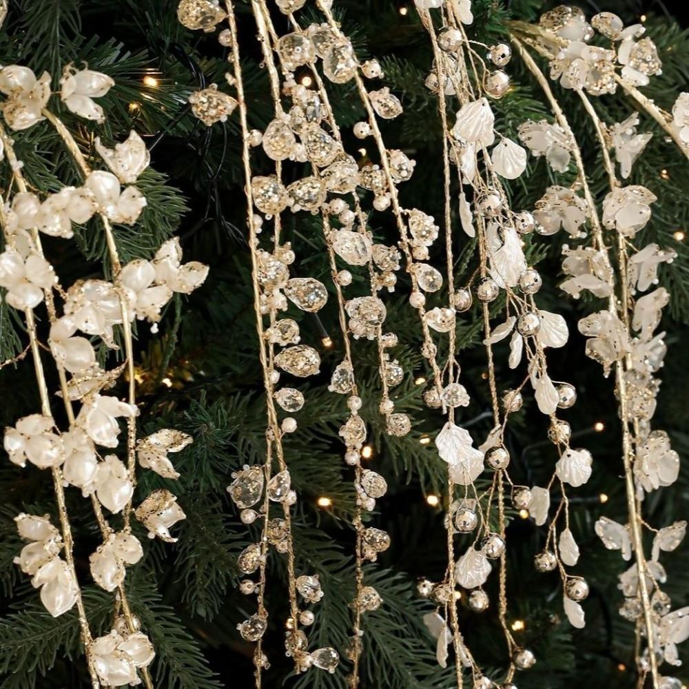 Realistic Artificial Christmas Branches 35-40cm Imitation Pearl Chain  Room Decoration