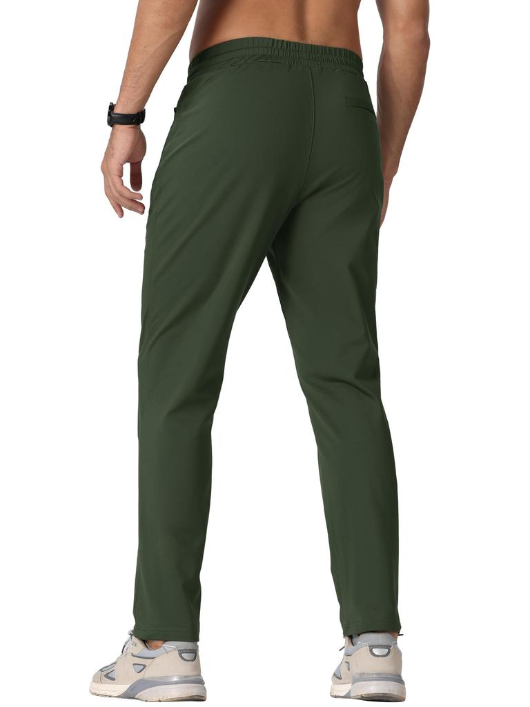 TACVASEN Men's Water-Repellent, Fleece-Lined, Warm Winter Training Jogger Pants, Solid Color, Spring/Autumn, Army Green, Size 2XL
