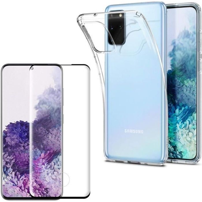 Coque de protection - Phonillico® - Samsung Galaxy S20 PLUS - Silicone Souple - Verre Trempé - Noir