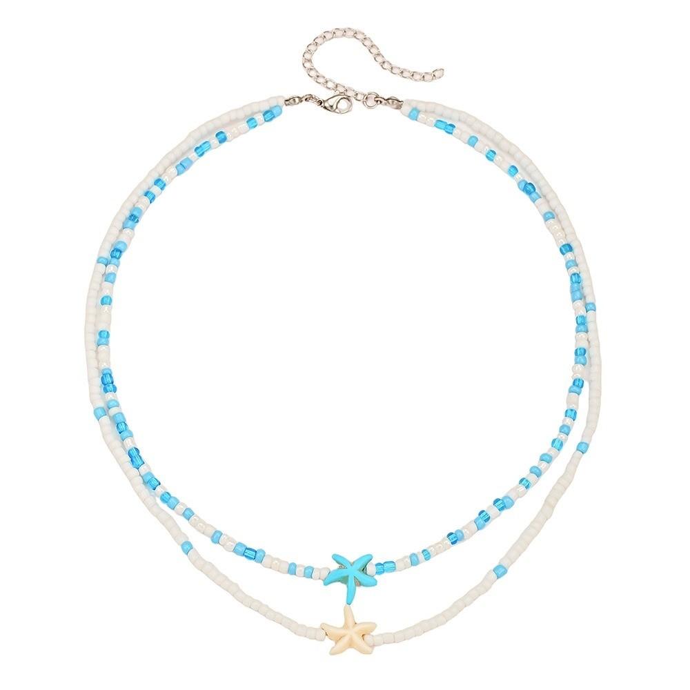 Summer Layering Starfish Adjustable Mixed Color Beads Beaded Choker Handmade Clavicle Chain Beach Jewelry