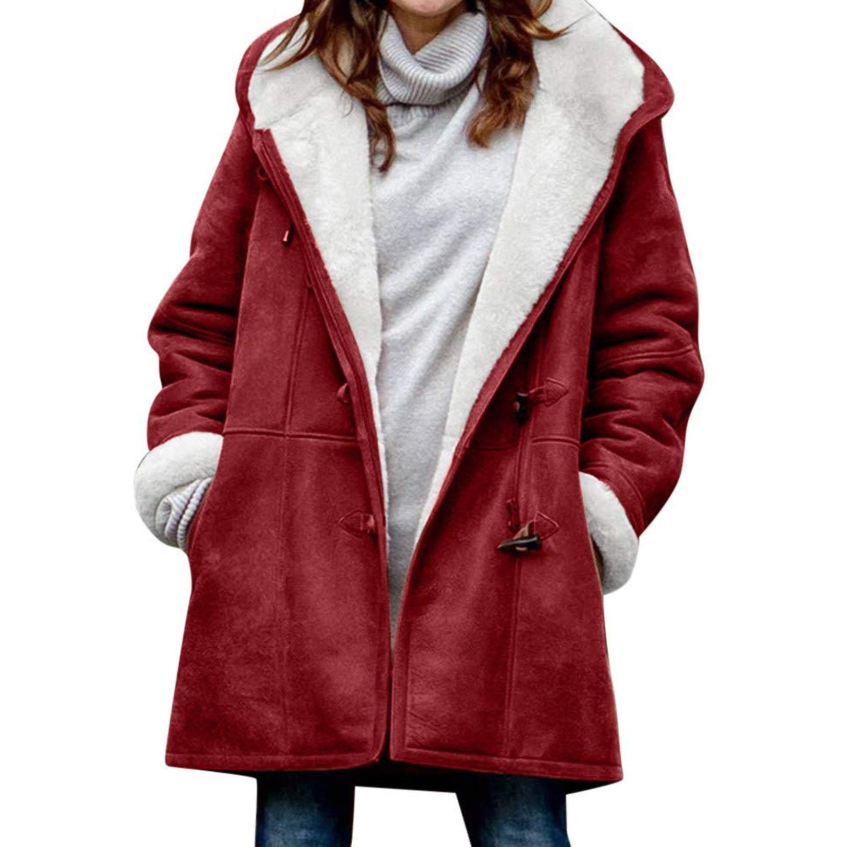 

Parker Coat Теплое пальто Женская модная куртка Зимняя теплая флисовая подкладка куртка Пальто Повседневная верхняя одежда с капюшоном и карманами XXXXL вино красного