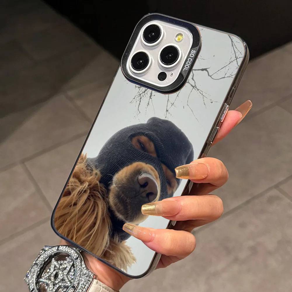 F-Funny Dog Phone Case For iPhone 17,16,15,14,13,12,11 Plus,Pro Max,XS,Colorful Silver Black Cover