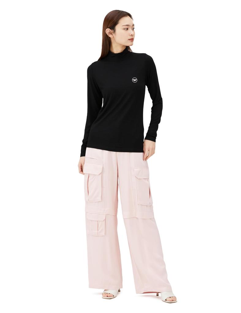 Emporio Armani Casual Women's Turtleneck T-Shirt 98.Black