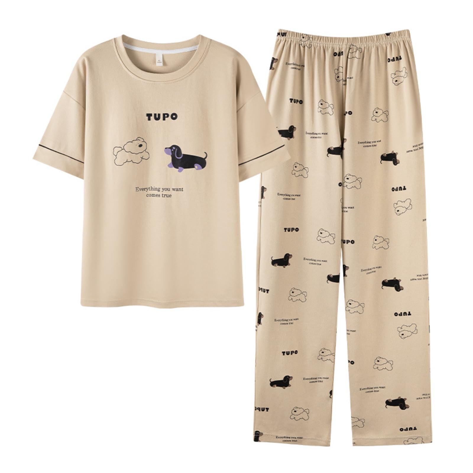 

AasDawn Cotton Summer Short Round Relaxed Gentle on Perfect Gift Women s 100% Pajamas, Loungewear, Sleeves, Neck, Buttonless, Breathable, Cool, Fit,