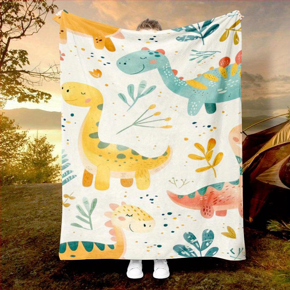 

Dino Jungle Adventure Blanket Reversible Flannel Throw for Kids Room AllSeason Comfort Prehistoric Fun Gift 75x100cm (30x40inch)