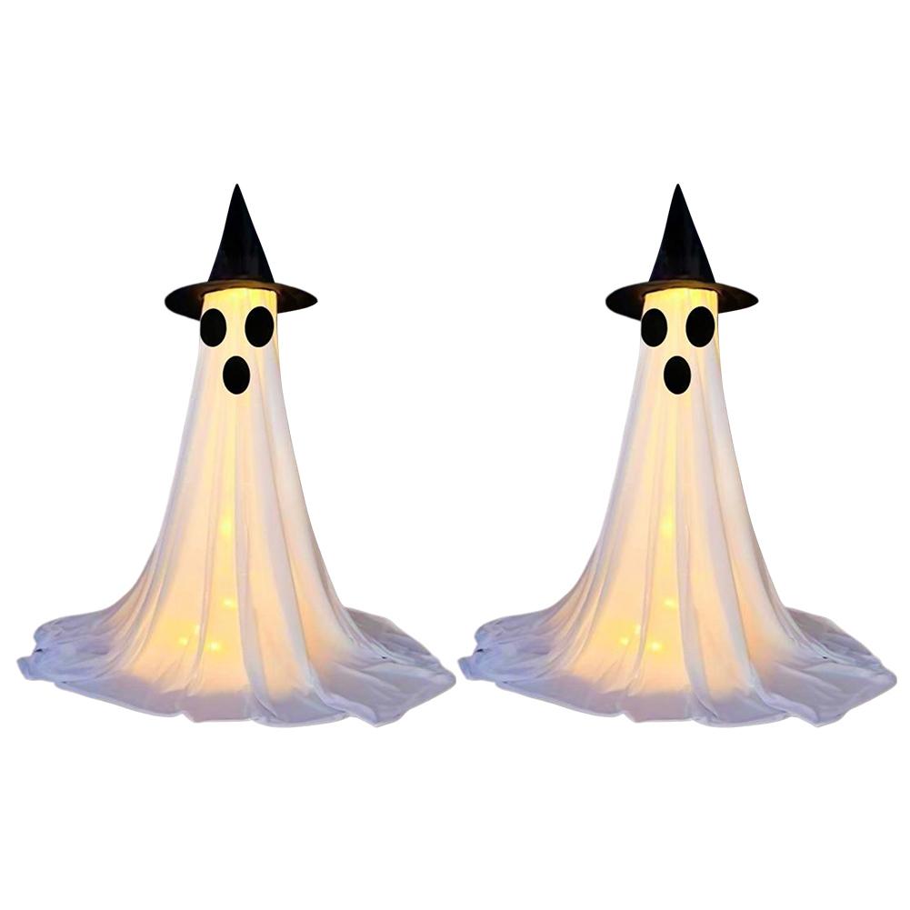 2Pcs LED Halloween Ghost Decorations 8 Modes Standing Ghost Ornament IP44 Waterproof Light-Up Tripod Ghost Statue for Home Decor