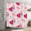 Love Heart Print Shower Curtain Pink Color With Ring Design For Bathroom Decor.