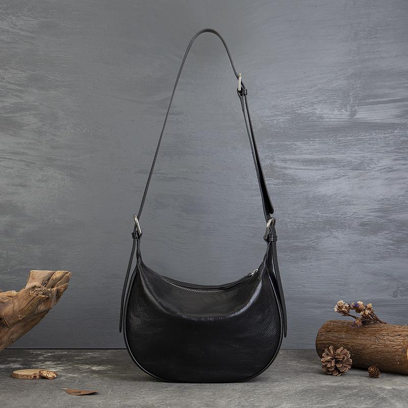 Johnature Настоящая кожаная сумка через плечо Ретро Мягкая коровья кожа Однотонная Универсальная Большая вместимость Женские сумки на плечо чёрный