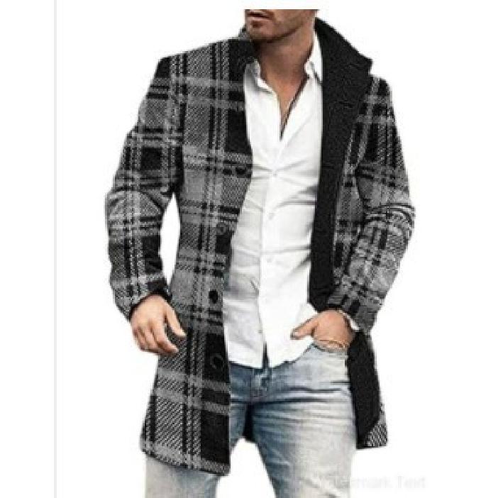 Spring New Men's Pocket Versatile Daily Retro Stand Up Collar Medium Long Woolen Coat Men's Casual Coat Men's Clothing