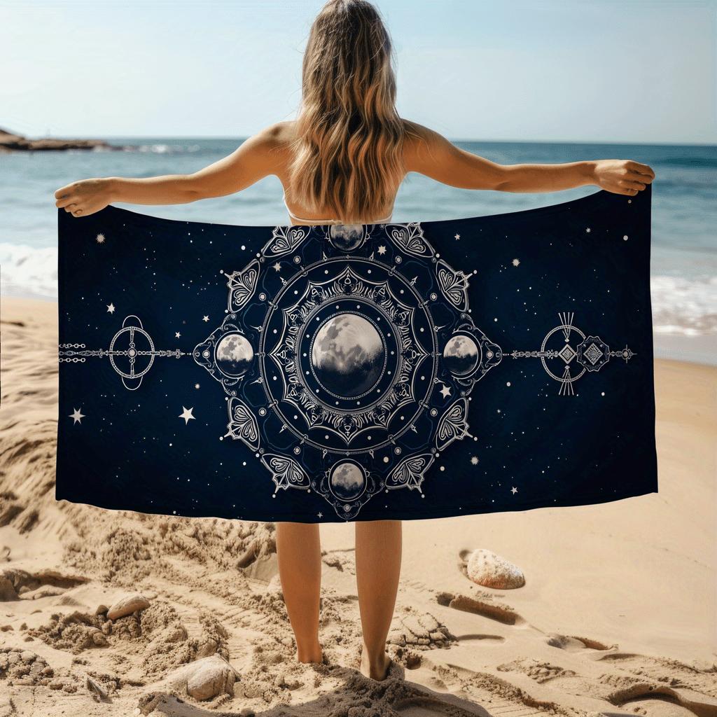 1pc Beach Towel with Starry Sky and Music Mandala Pattern- Soft, Absorbent, Quick-Drying- Suitable for Swimming, Camping,Bathing