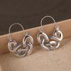 Ethnic Style Metal Silvery Plated Geometric Distortion Hoop Earrings for Women's Vintage Personality Hollow Earrings Accessories