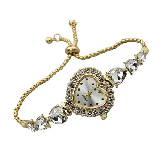 Women's Heart Shaped Bracelet Watch Rhinestone Heart Quartz Wristwatch Adjustable Slider Bracelet Dress Watch