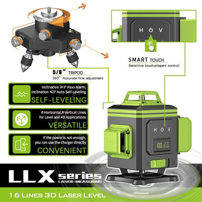 4D 12/16 Line 360° New Green Light Laser Level Portable Self-Leveling Spirit Level Horizontal and Vertical Cross Laser Projector