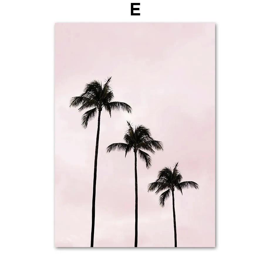 Nordic Pink Bus Beach Palm Surfboard Conch Canvas Painting Wall Art Posters and Prints Wall Pictures for Living Room Home Decor