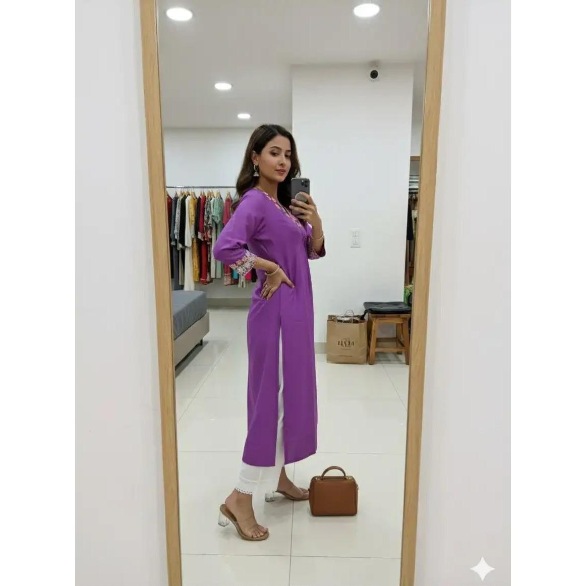 Designer Indian Ethnic Kurti Pant Set Women Office Wear Top Tunic Kurta Cord Set L-40