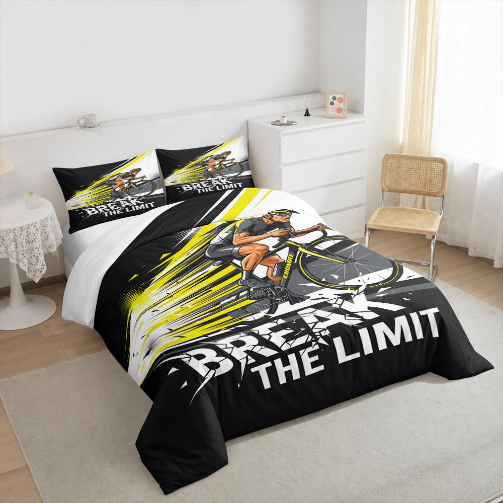 3 Piece Bedding Set Road Cyclist Break The Limit Yellow Black Action Print Duvet Cover for Men Fan Gift