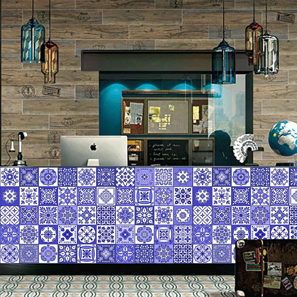 Purple Flower Pattern Strip Tiles Floor Wall Sticker Kitchen Bathroom Furniture Renovation Home Decor Wallpaper Peel & Stick Art Mural