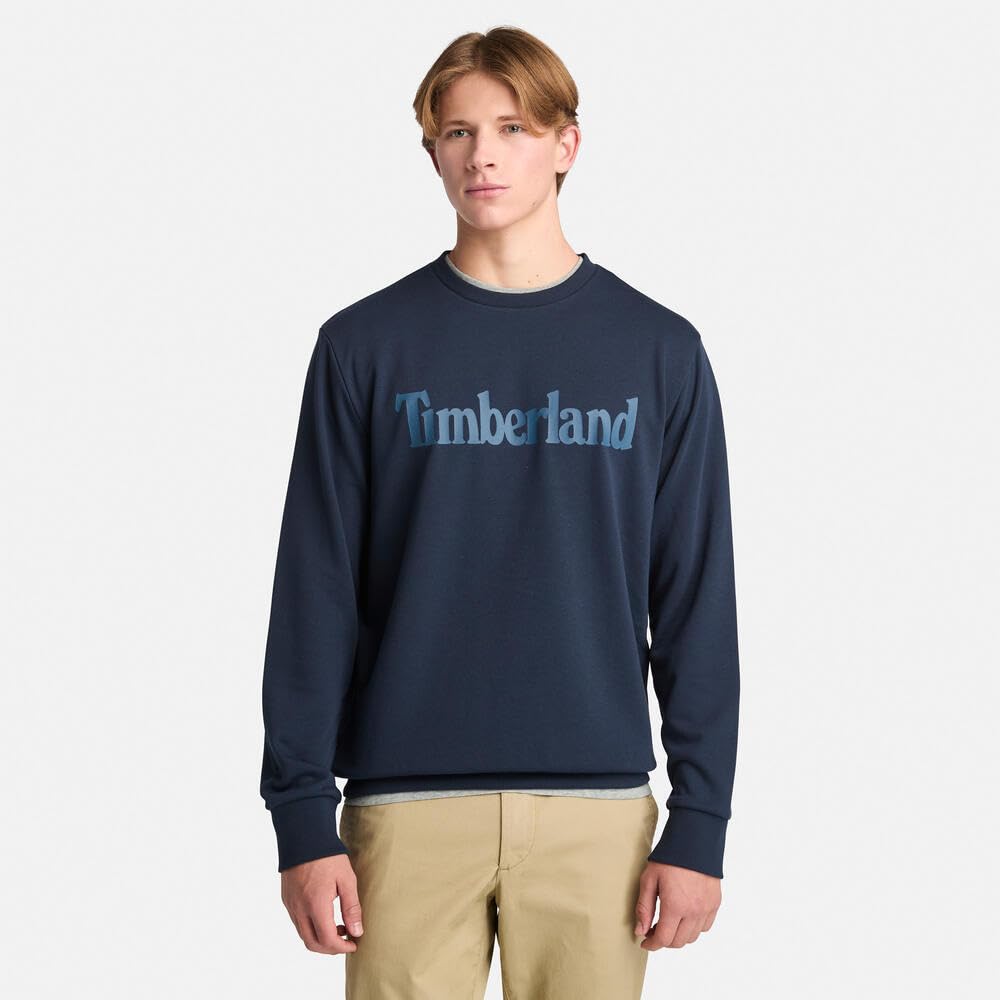 Timberland Men's Wordmark Logo Loopback Crew Neck Sweatshirt, Dark Sapphire, Size XXL (TB0A6B1C4331)