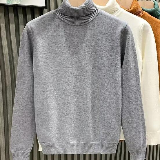 Men's Trendy High Neck Solid Color Winter Sweater - Casual Japanese Style Pullover Knitwear
